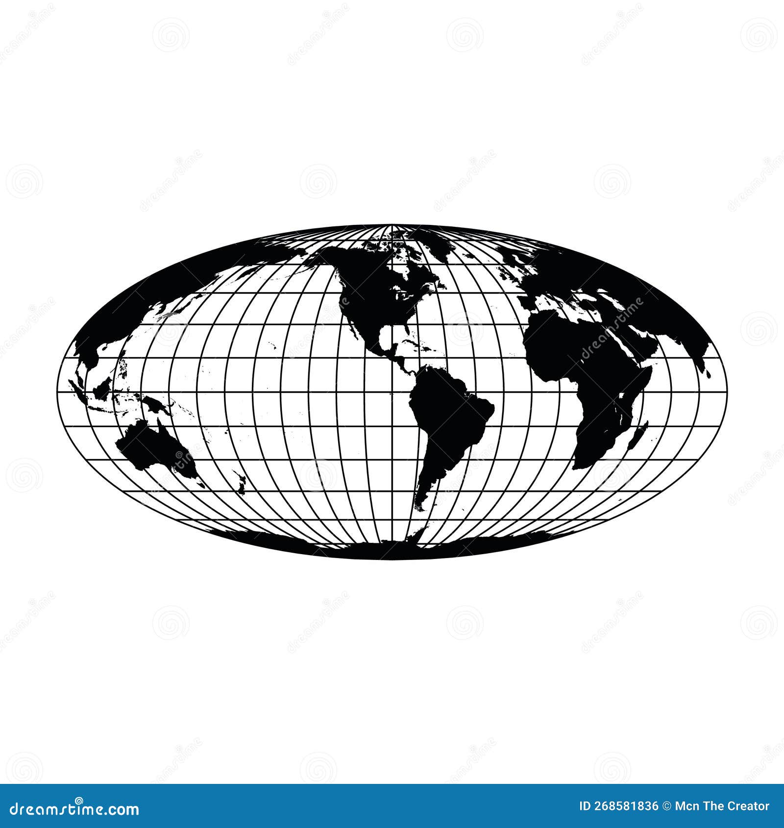 Vector World Map with Grid. Stock Vector Illustration of document, graphic 268581836