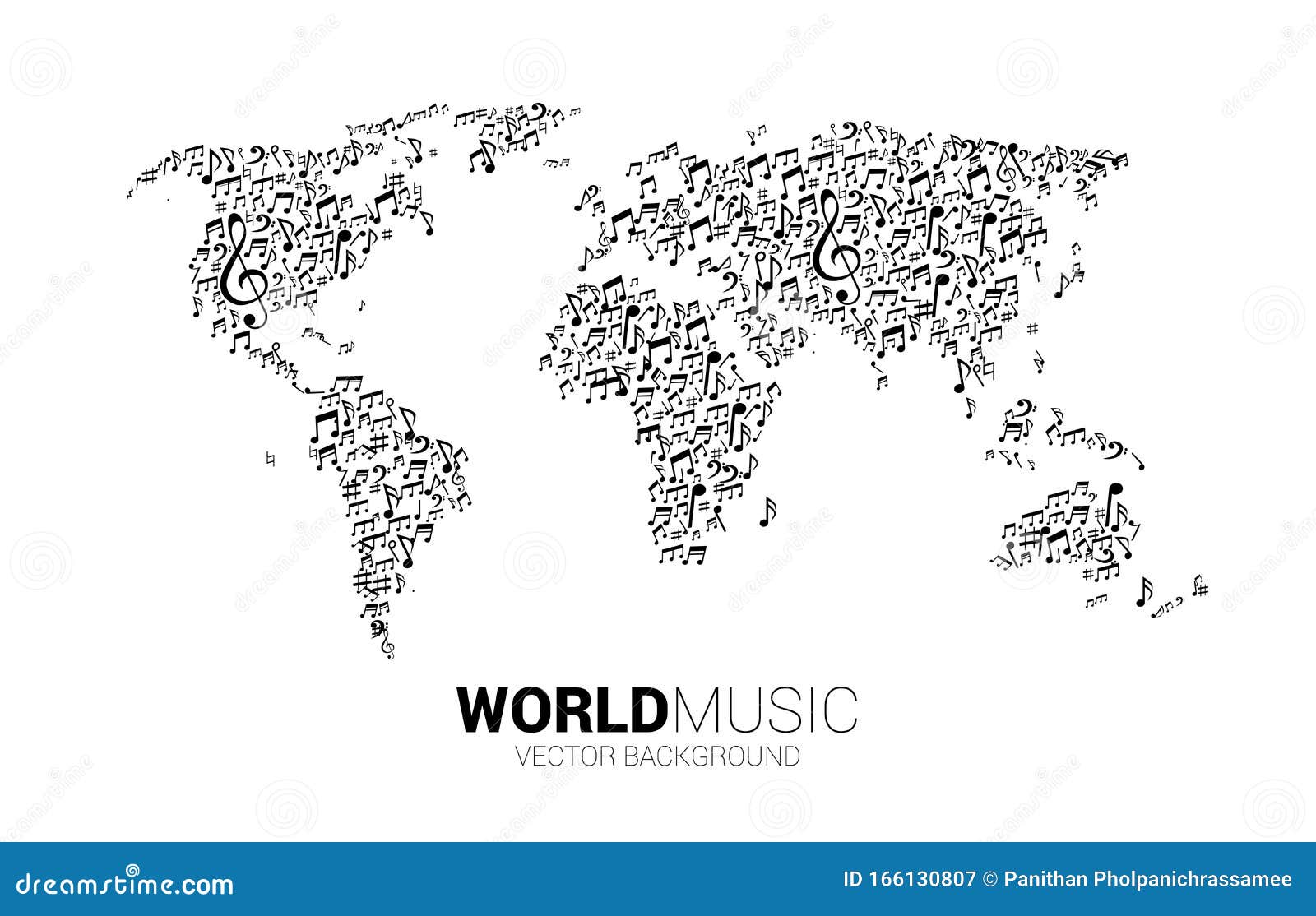 Vector World Map from Music Melody Note Dance Flow Stock Abbildung