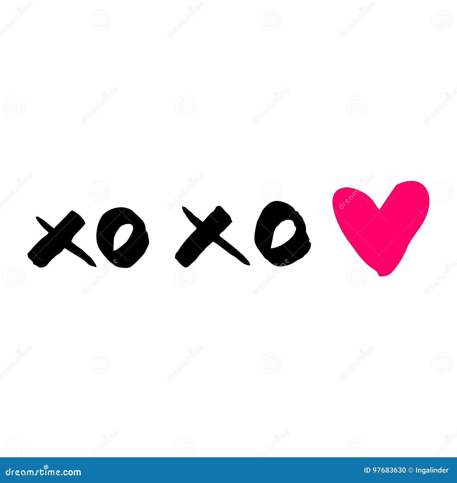 Vector Xoxo with Pink Heart Isolated on White Background Stock Vector