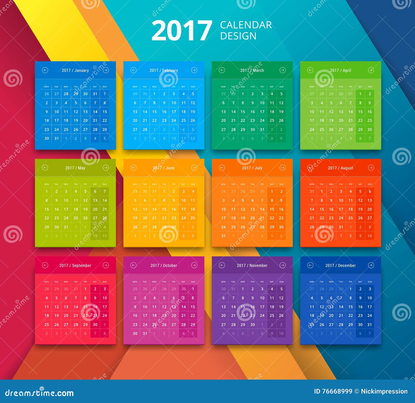 Vector 2017 Year Calendar Design Template Stock Vector Illustration