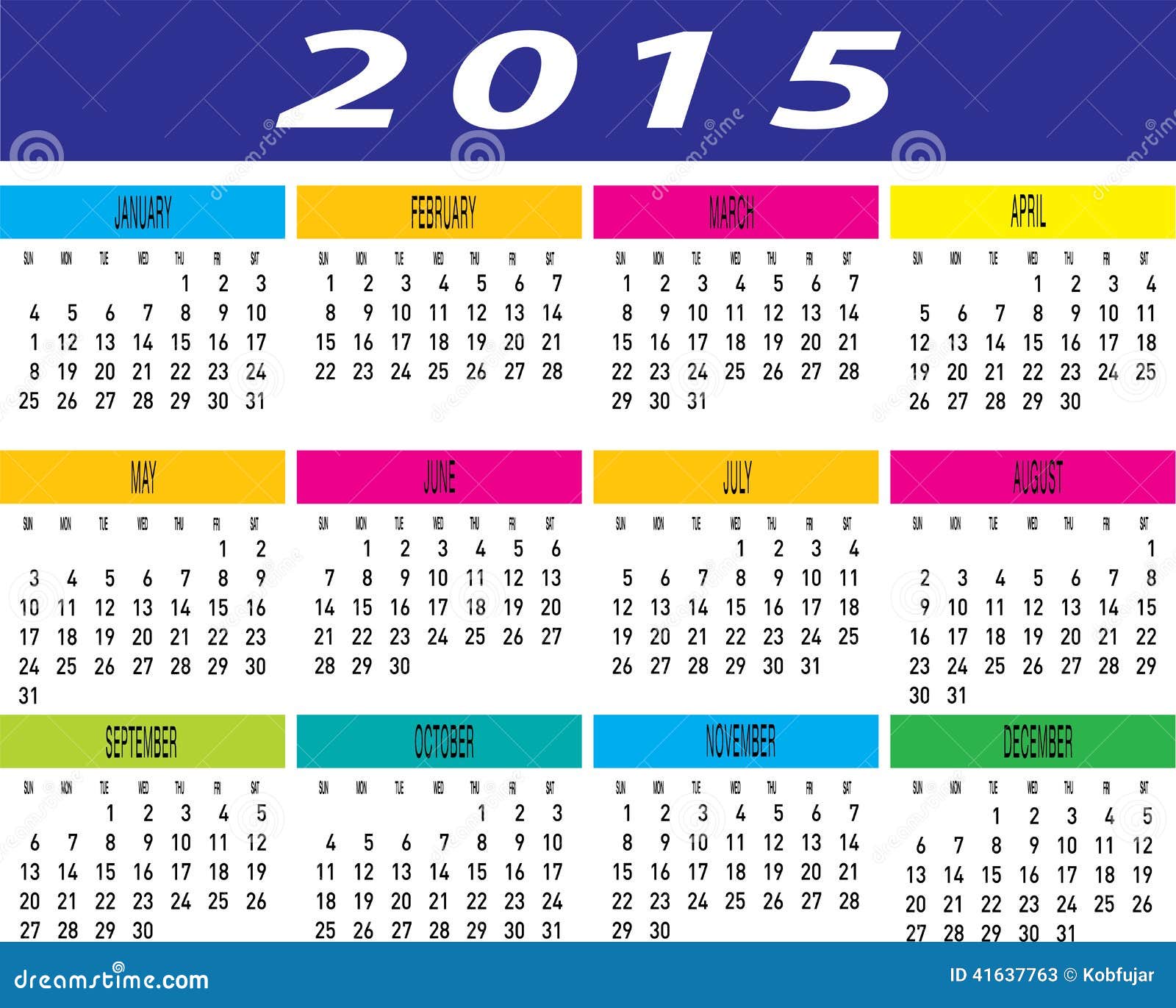 Calendar Vector : Vector of year colorful monthly calendar template Calendar Vector : Vector of year colorful monthly calendar template