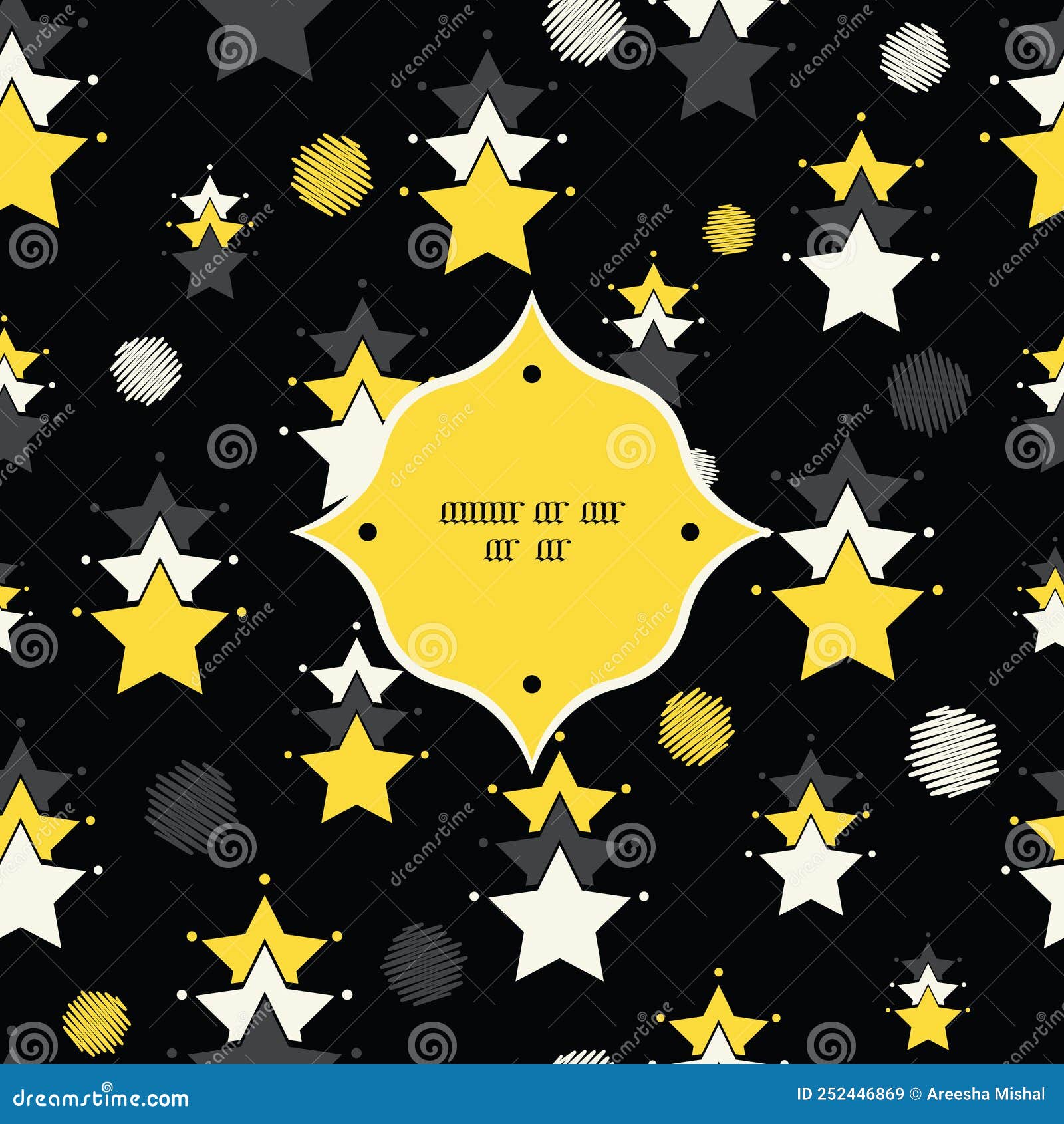 Vector Yellow Black Stars Abstract Frame Seamless Pattern Background