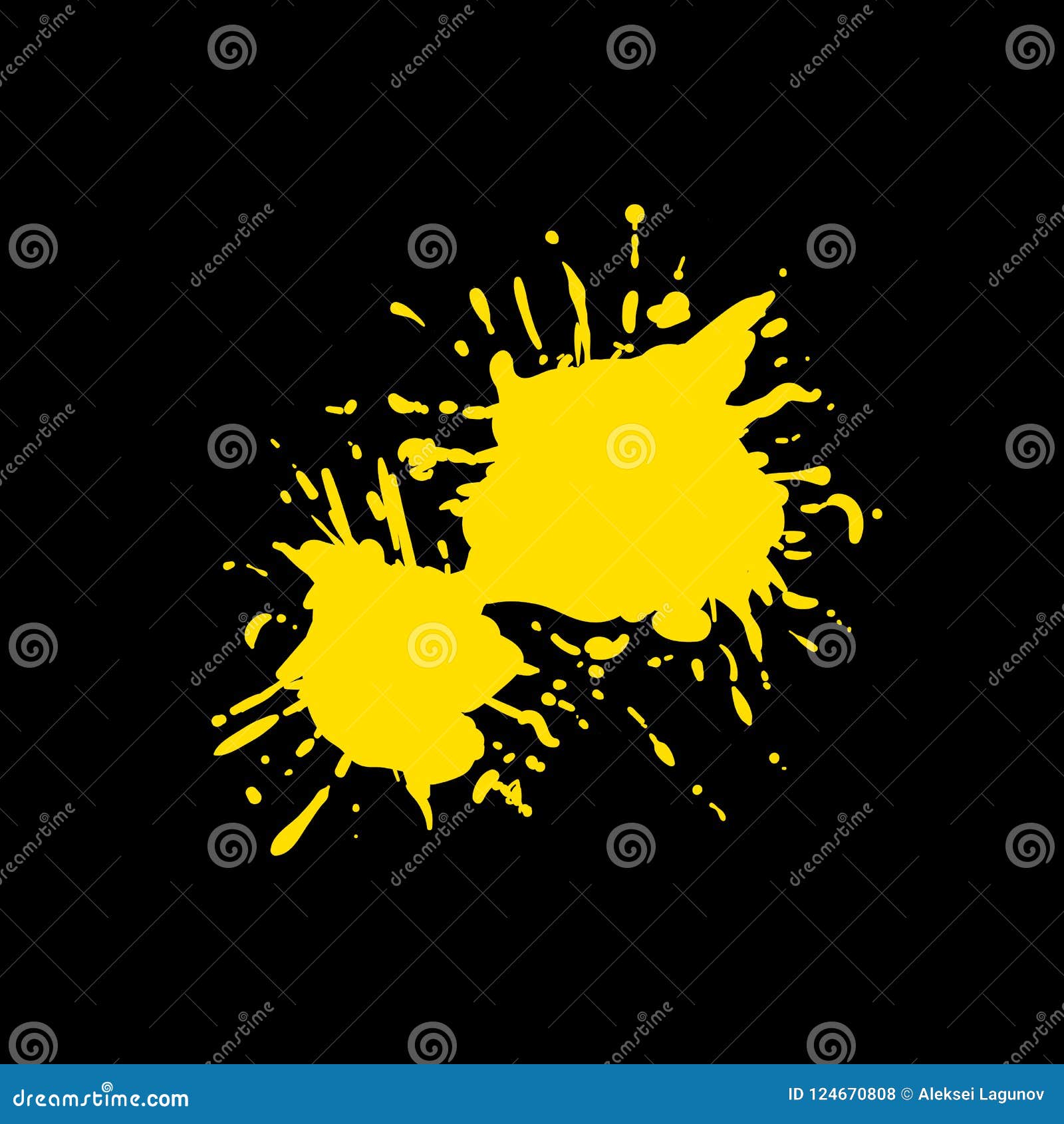 Vector Yellow Paint Splash Isolated on Black Background, Blank Splatter