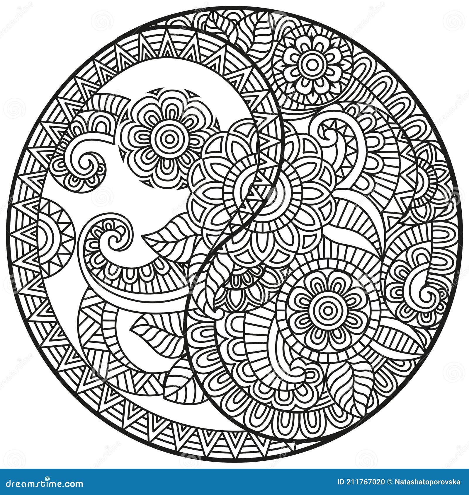 Vector Yin-Yang Symbol. Coloring Book for Adult in Oriental Style with  Flowers and Ethnic Floral Ornaments Stock Vector - Illustration of tattoo,  icon: 211767020