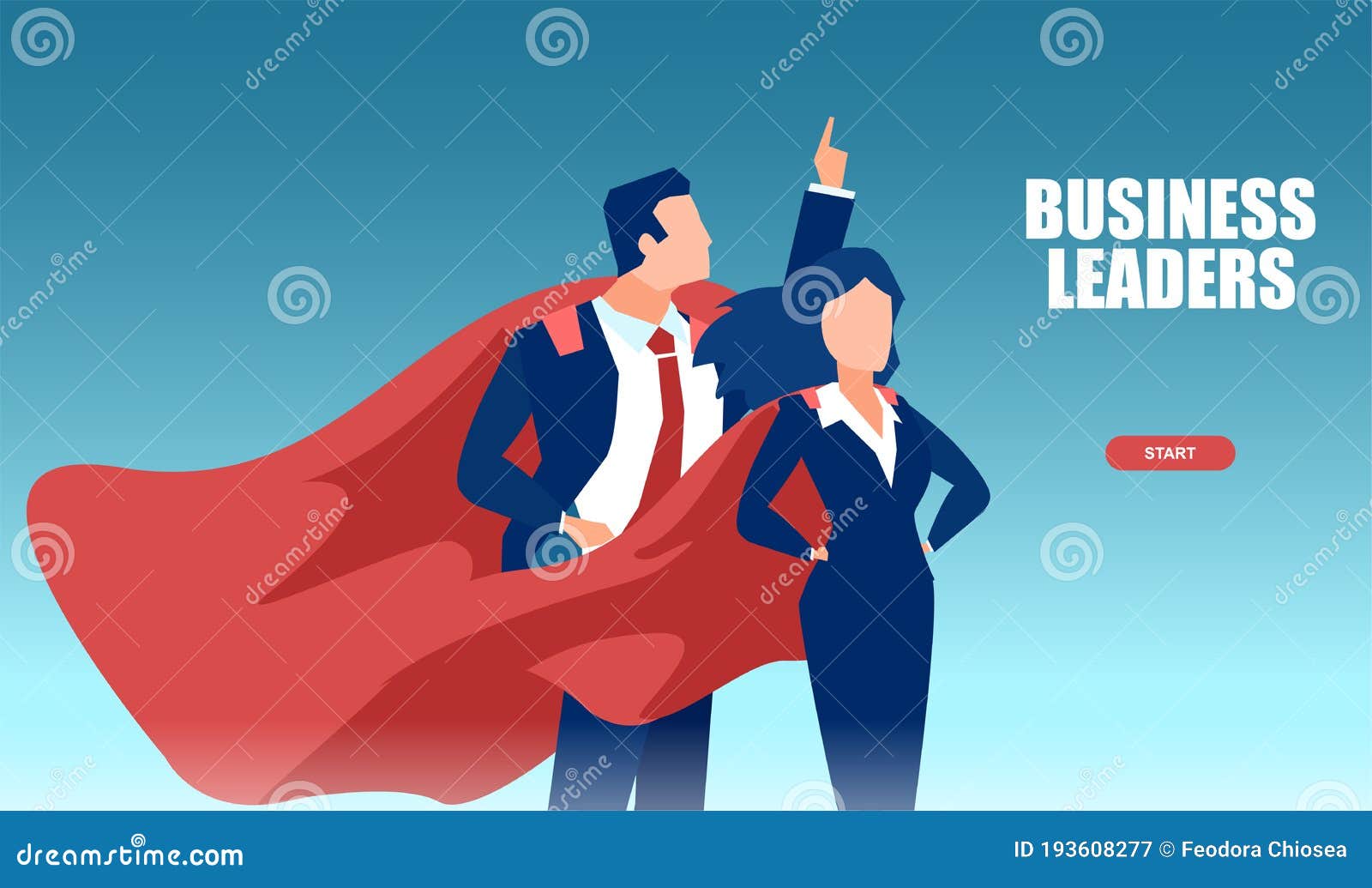  of a young business leaders man and woman wearing red cape