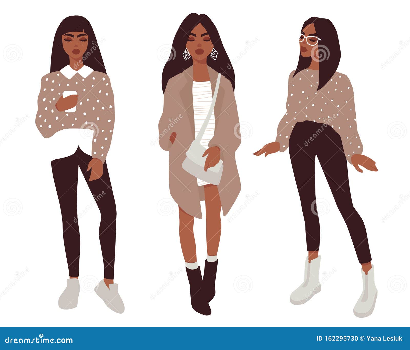 Vector Young Women in Trendy Clothes Isolated on White Background. Stock  Vector - Illustration of lifestyle, dress: 162295730