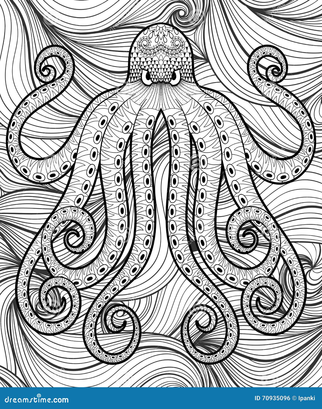 Vector zentangle octopus in sea print for adult coloring page A