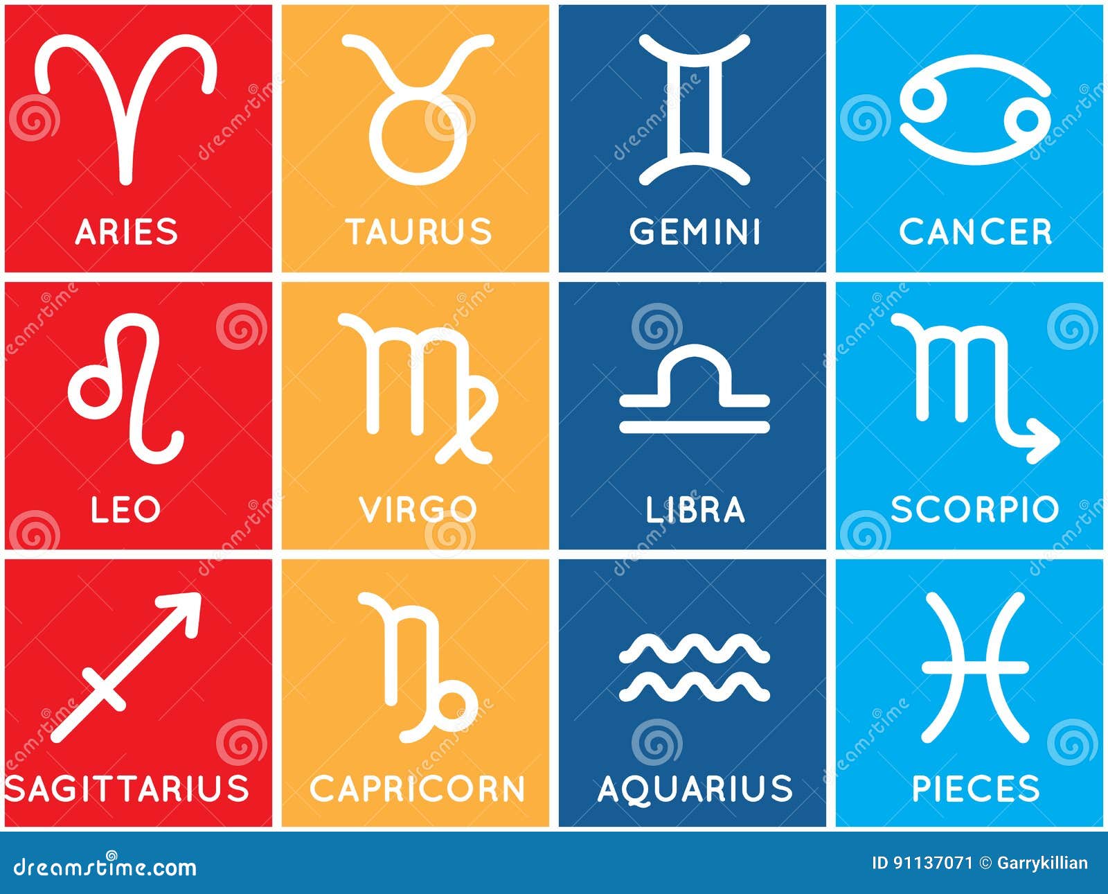 Vector Zodiac Signs. Set of Zodiac Signs on Colored Background Stock ...