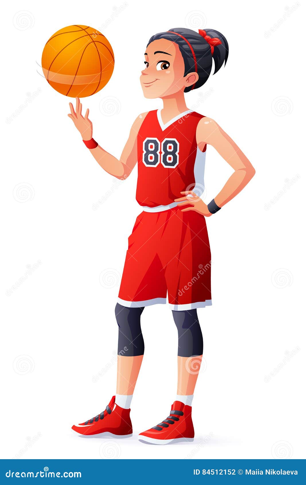 Девочка с баскетбольным мячом на белом фоне