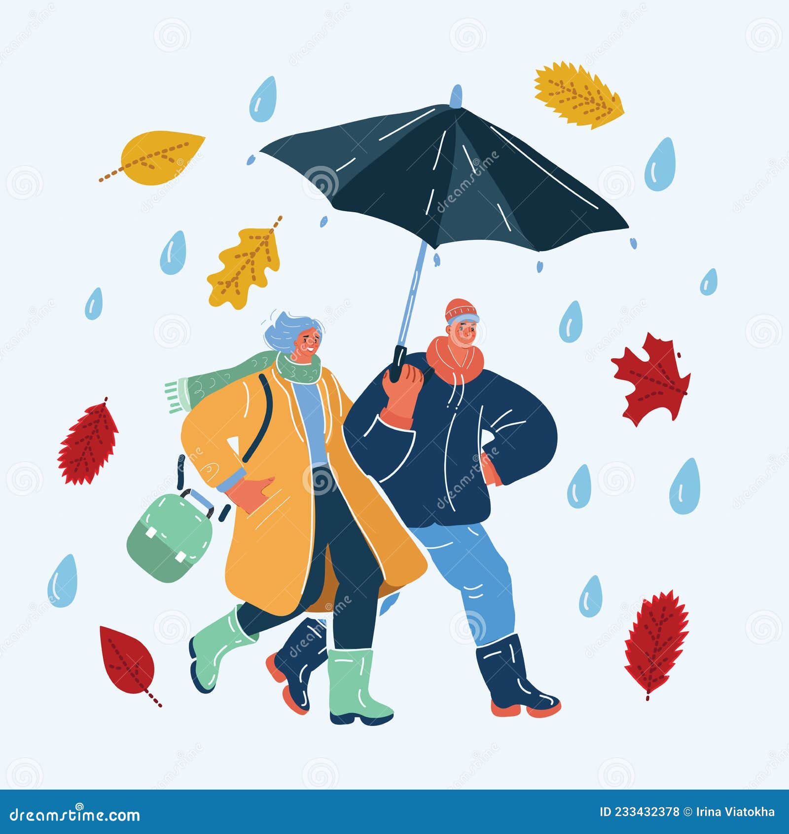 Vectorafbeelding Van Man En Vrouw Onder Paraplu Die Onder De Vallende ...