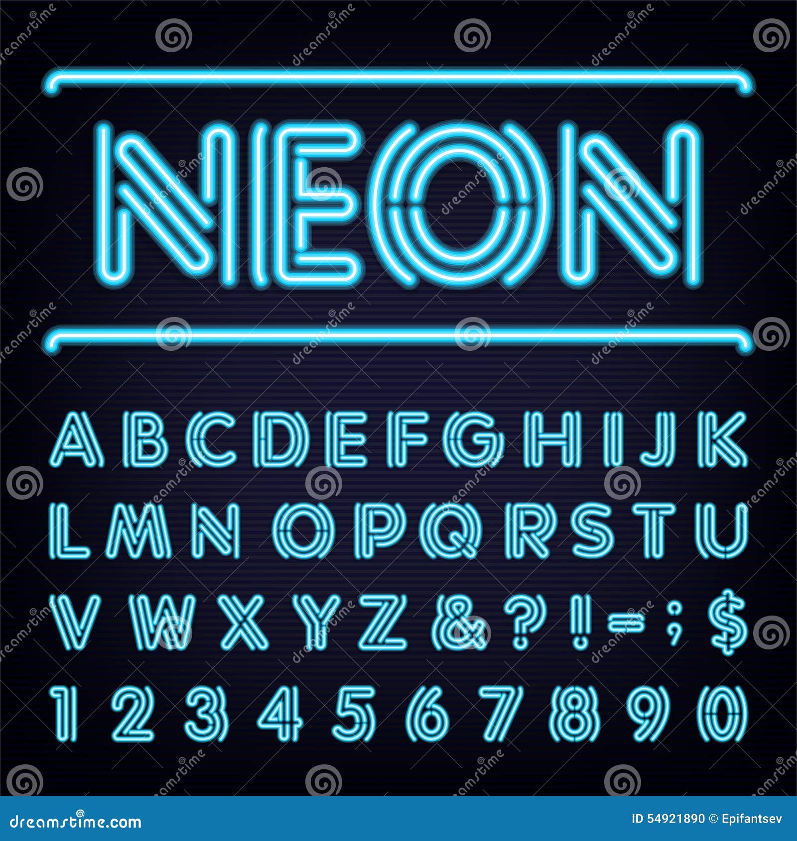 Vectordoopvont Van Het Neon De Blauwe Lichte Alfabet Vector Illustratie ...