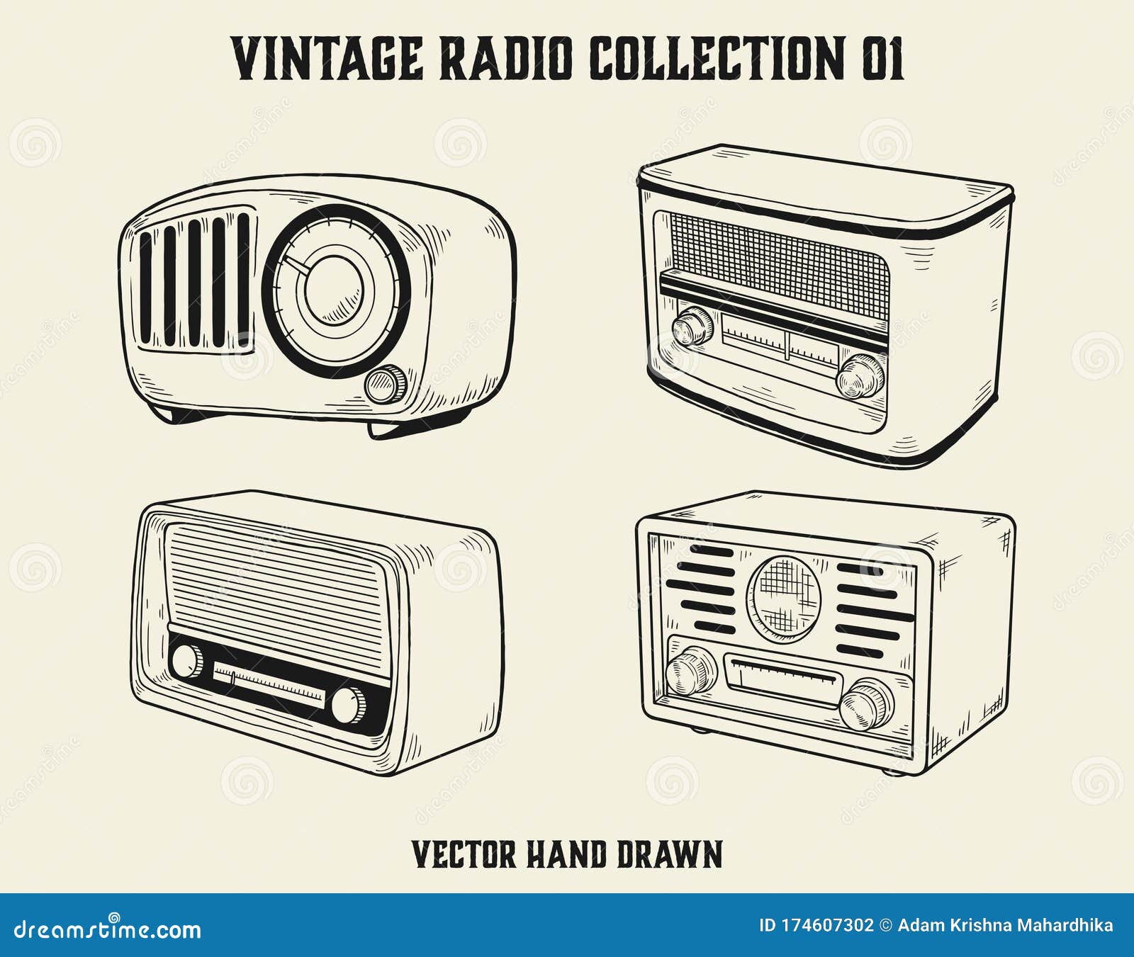 Vectorial De Colección De Radio Vintage Dibujado a Mano