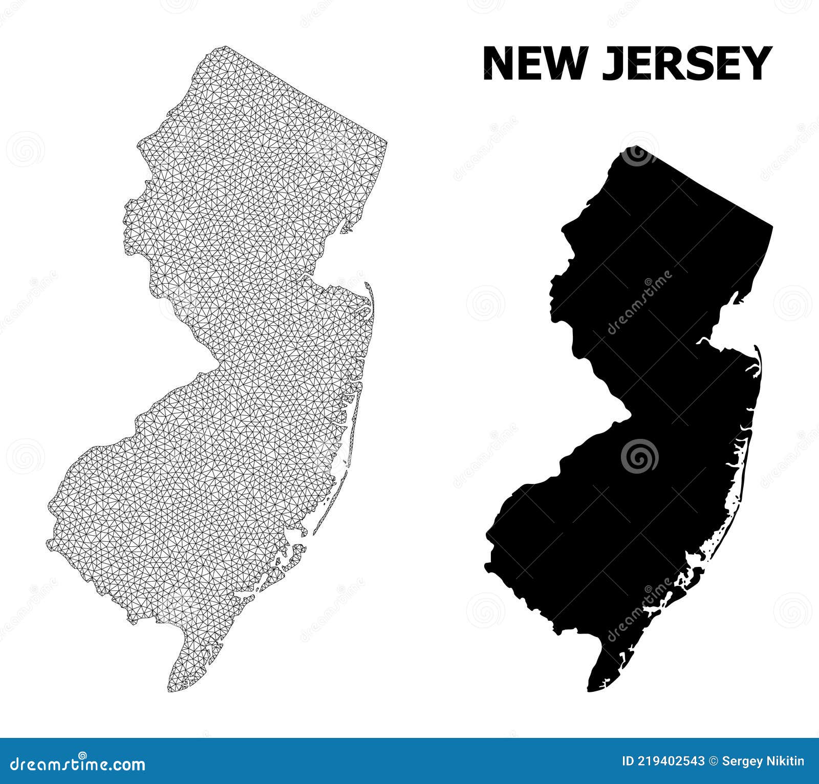 Vectorkaart Met Hoge Resolutie Met Veelhoekige 2d Mesh Van New Jersey ...