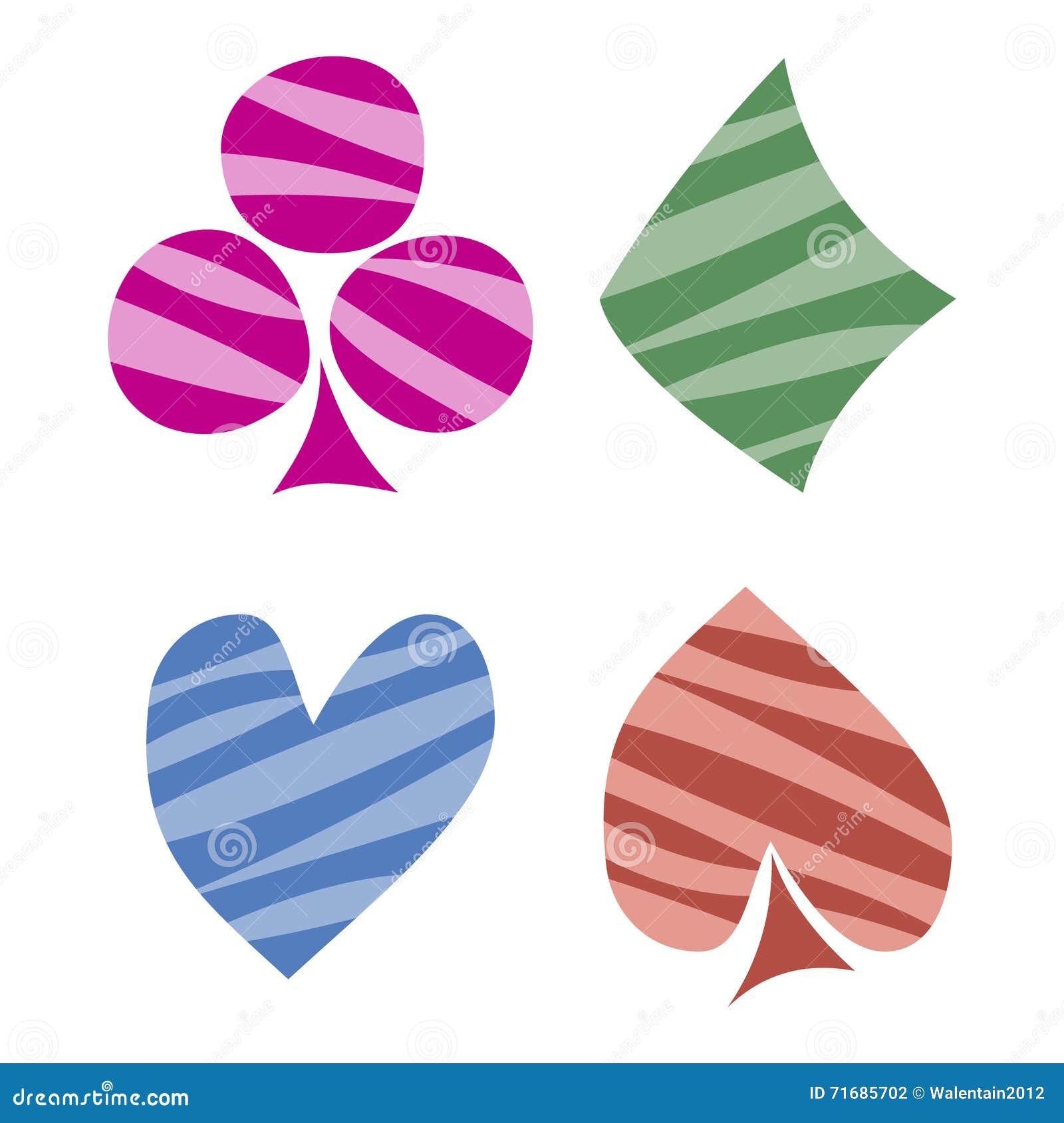 Vectorreeks speelkaartsymbolen Hand getrokken decoratieve kleurrijke gevoerde die pictogrammen op de achtergronden worden geïsoleerd Grafische illustratie