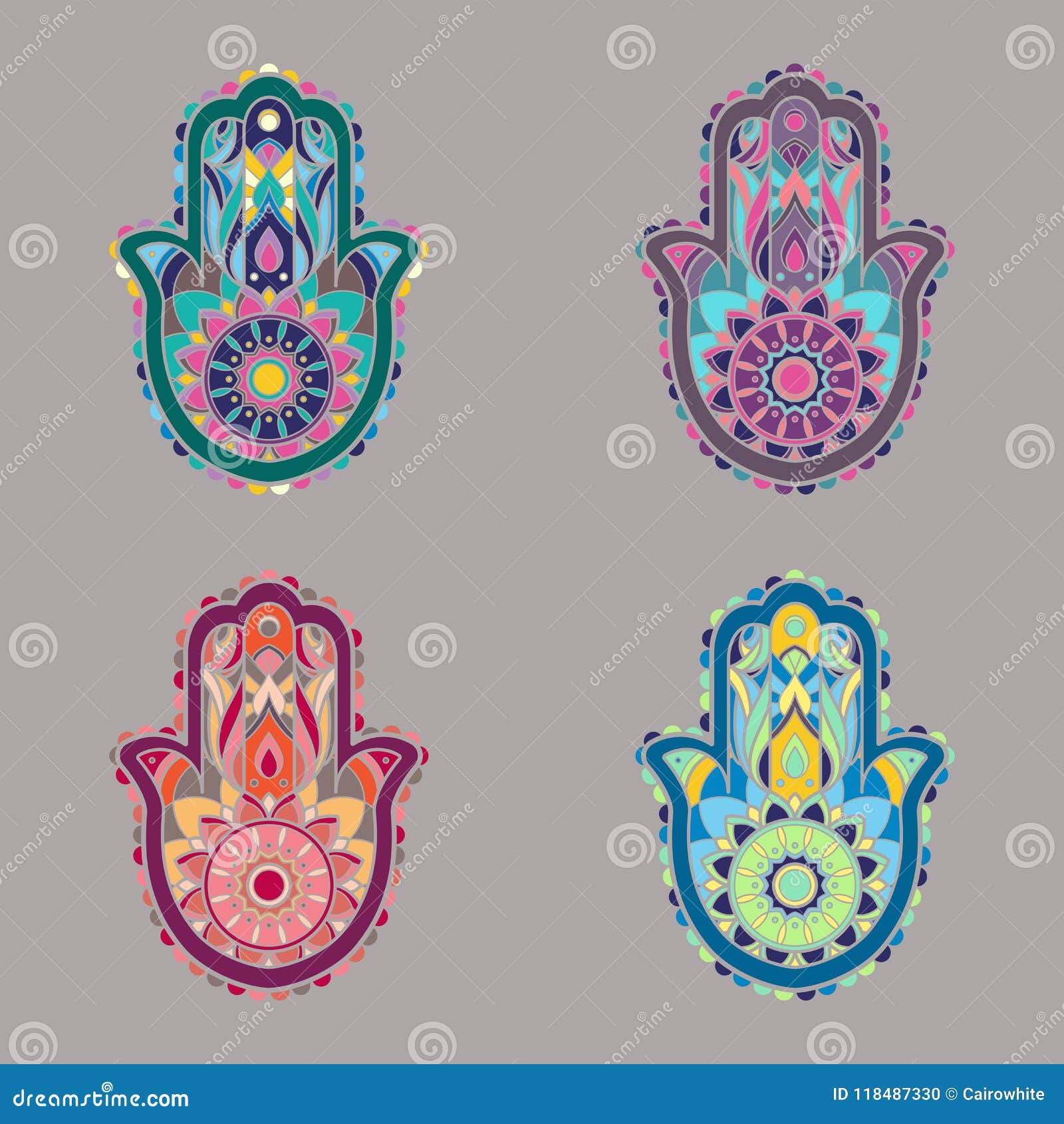 Set of Colorful Isolated Lineless Hamsa Hands Illustrations Stock ...