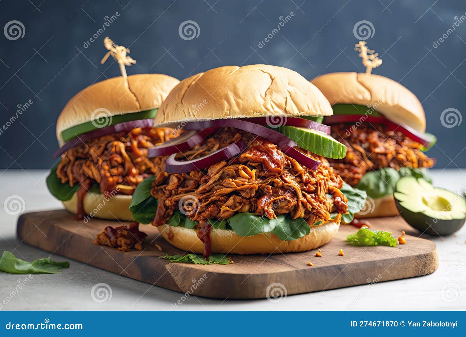 Vegan Bbq Pulled Jackfruit Sandwiches on a White Background. Generative