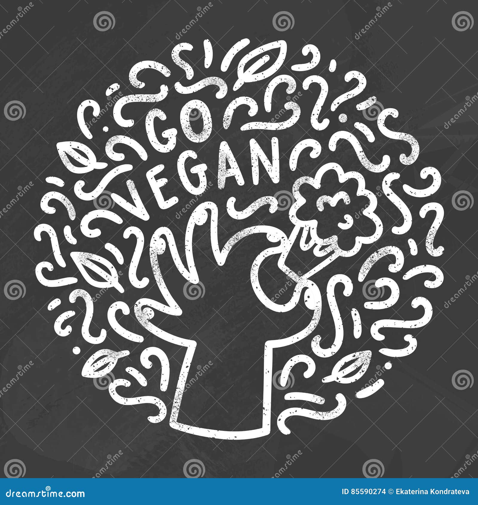 Vegan Chalk Style Illustration. Stock Vector Illustration of nature
