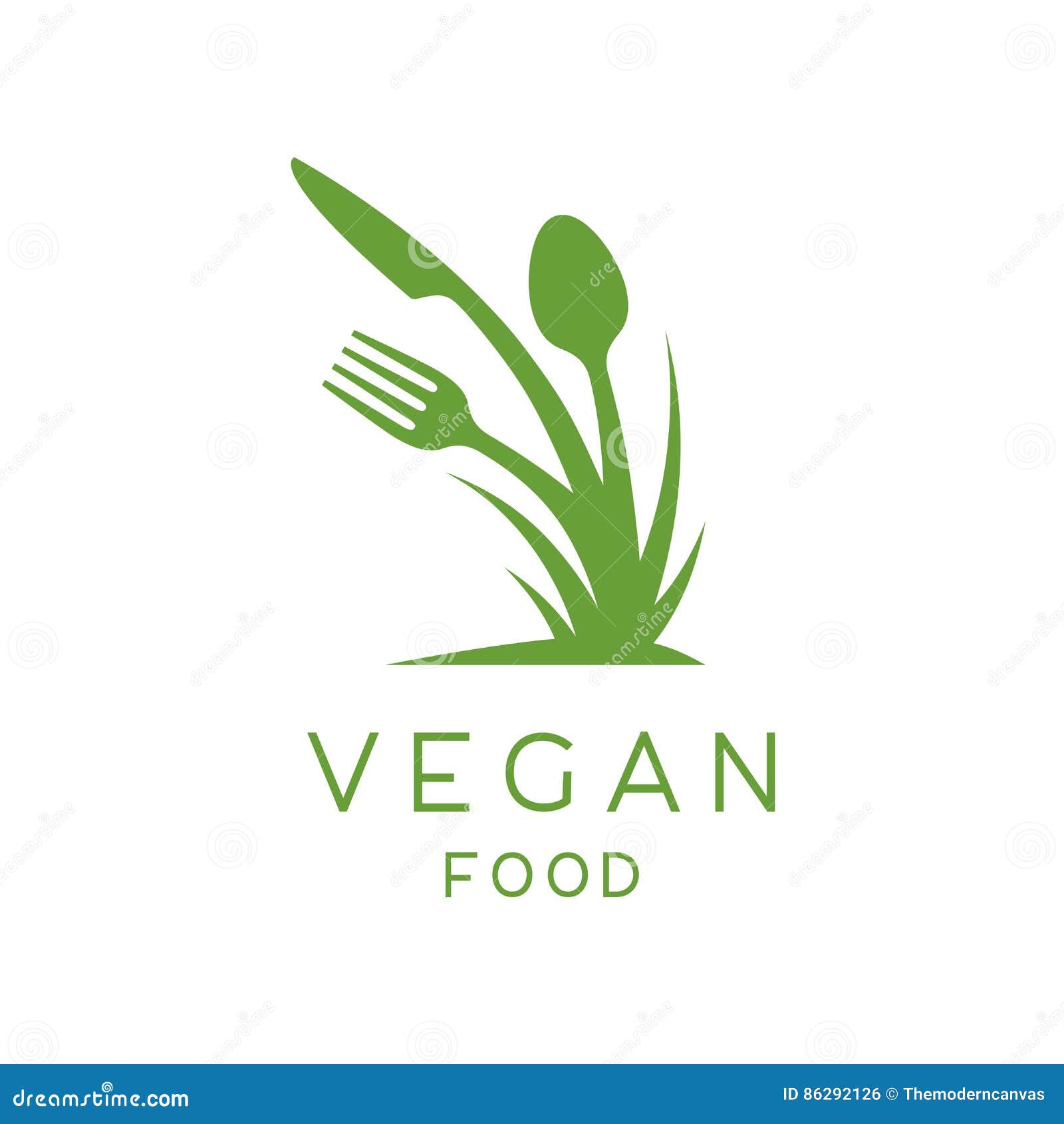 vegan food logo of plant, fork, knife and spoon icon.