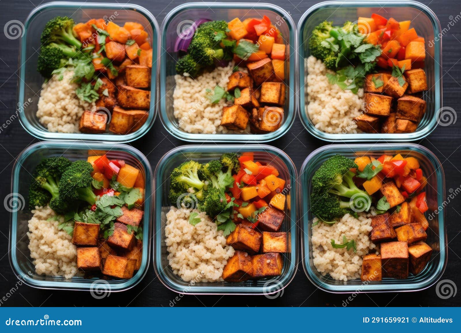Vegan Meal Prep Containers with Tofu and Veggies Stock Image - Image of