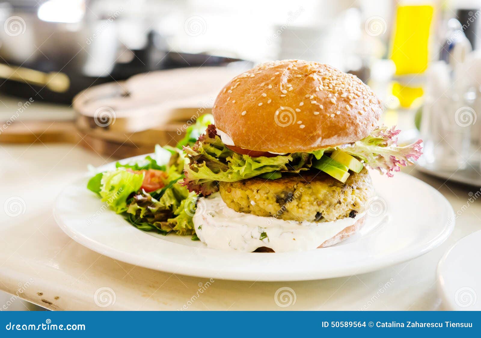 Vegan Quinoa Burger in a Restaurant Stock Photo Image of forest, home