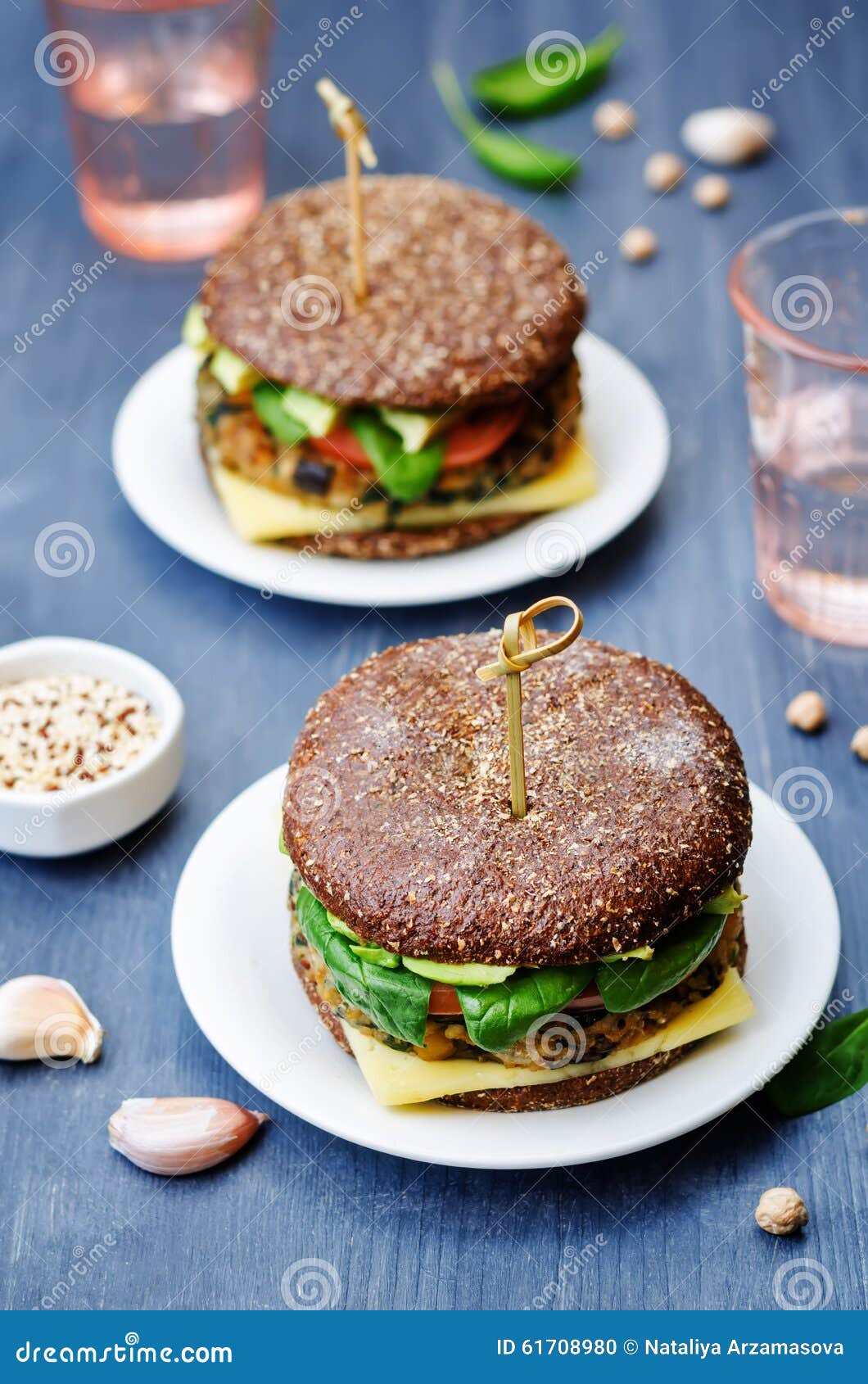 Vegan Quinoa Eggplant Spinach Chickpeas Rye Burger Stock Photo Image