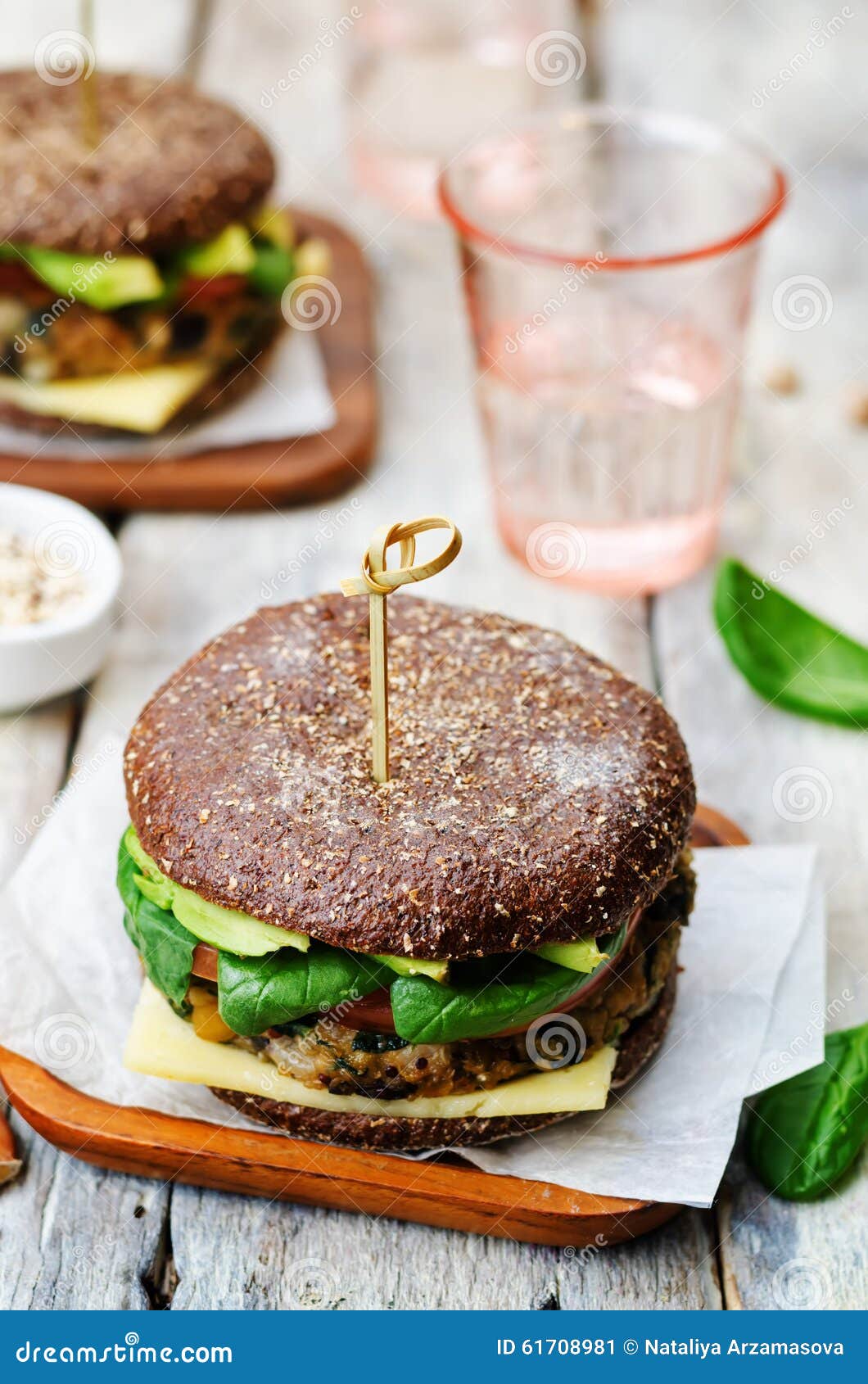 Vegan Quinoa Eggplant Spinach Chickpeas Rye Burger Stock Image Image