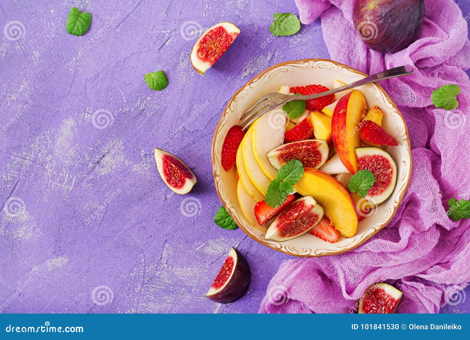 Vegan Salad with Figs, Peaches, Pears Stock Photo Image of fruit