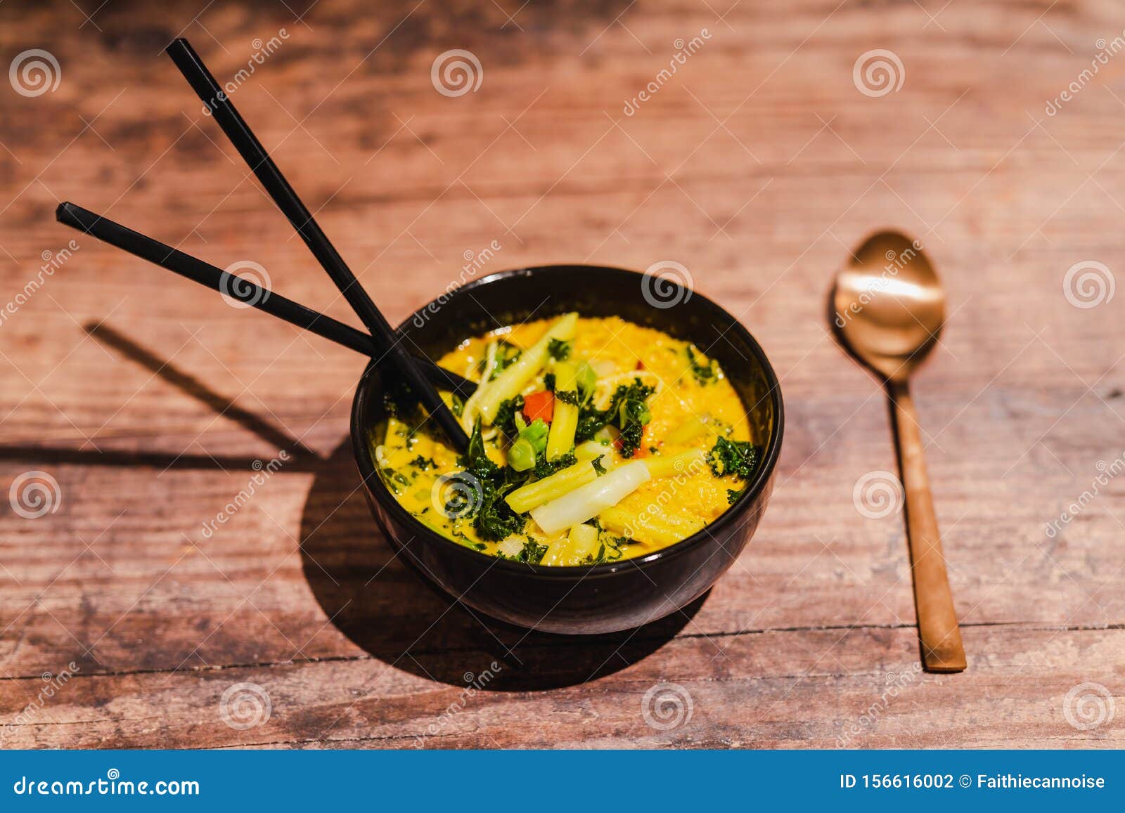 Vegan Singapore Noodles With Veggies And Warm Curry Soup Stock Photo Image Of Nutrition Product 156616002