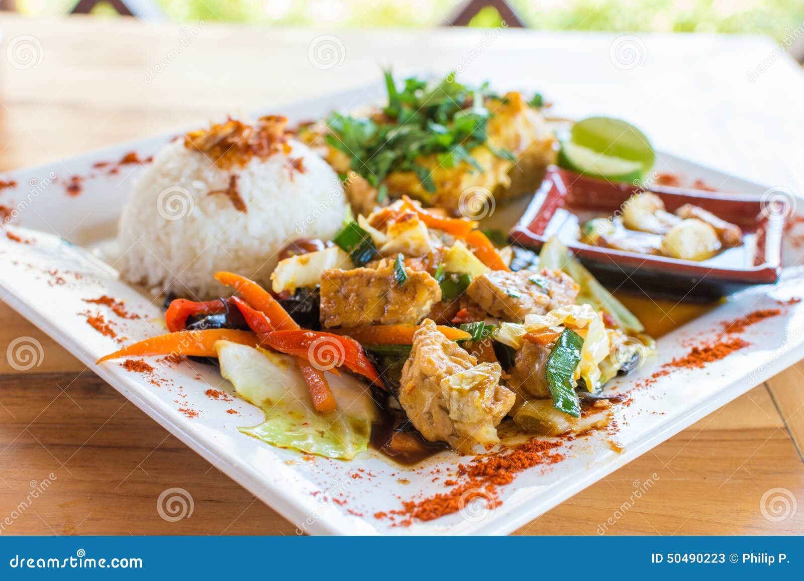 Vegetable and Chicken Stir-fry with Rice. Stock Image - Image of indian