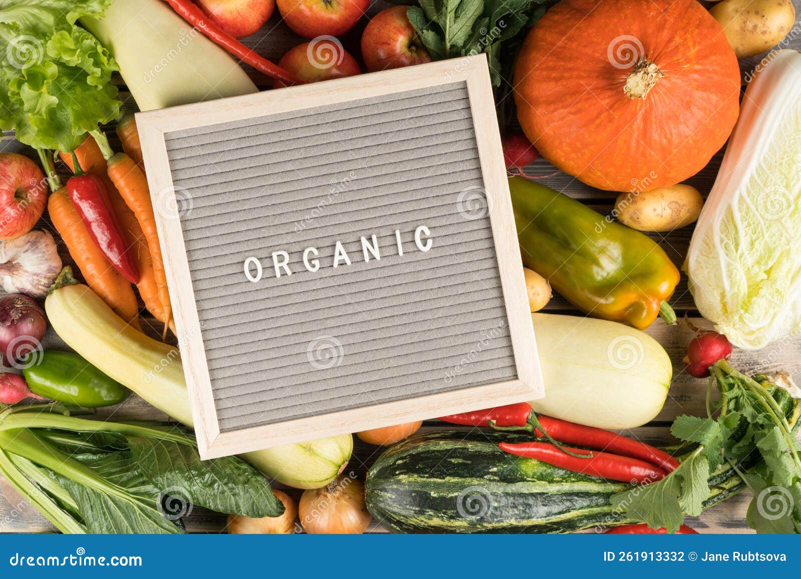 Vegetable, Fruit Food Variety with Nameplate Organic. Homegrown Produce