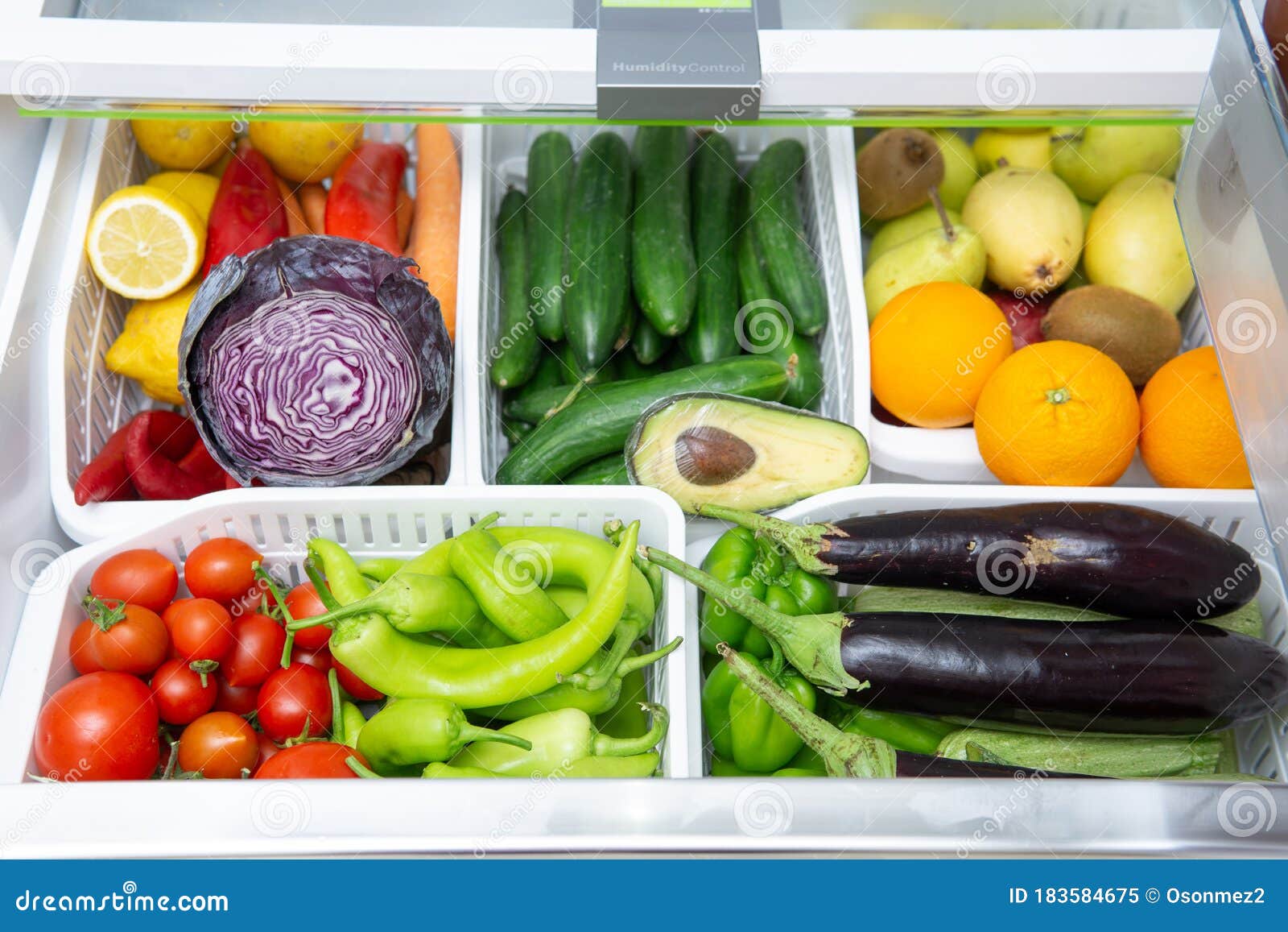 Vegetable and Fruit Section in the Refrigerator Stock Image Image of