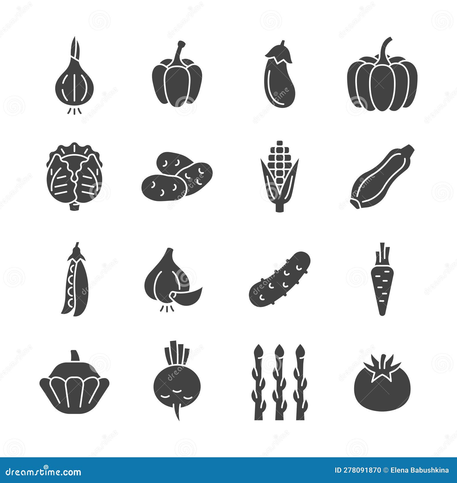 Vegetable Glyph Icon Set. Salad Ingredient with Tomato, Onion, Corn ...