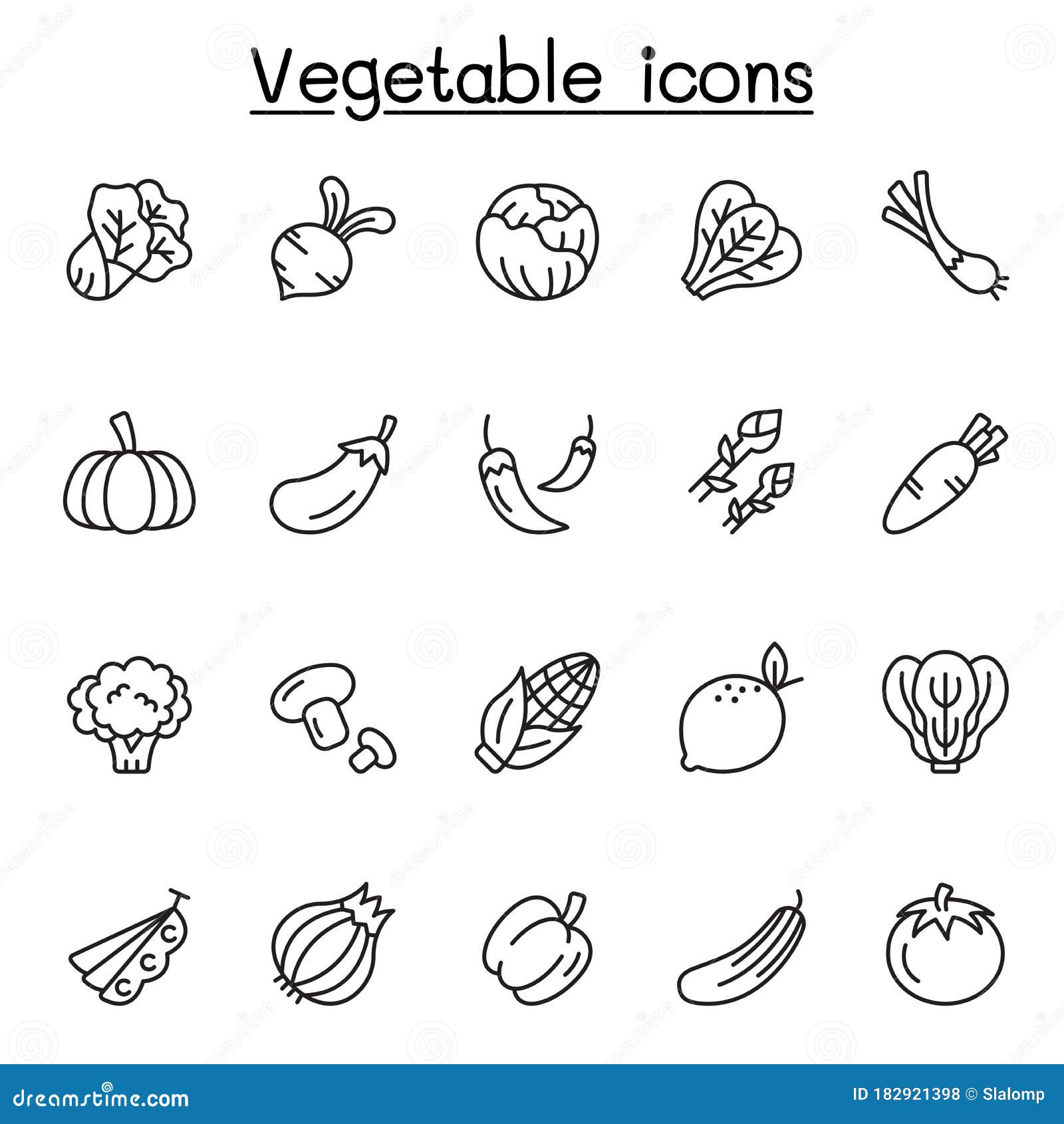 Vegetable Icons Set in Thin Line Stlye Stock Vector - Illustration of ...