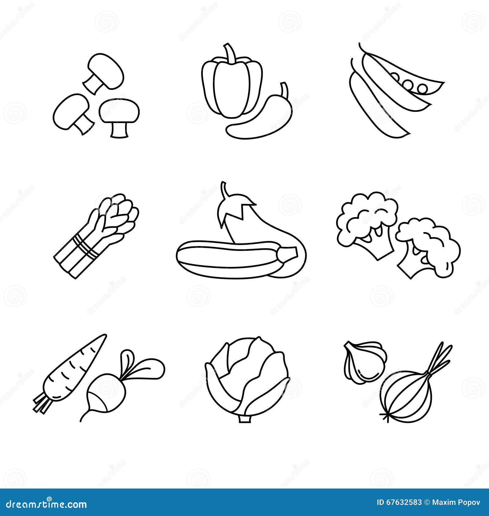 Vegetable Icons Thin Line Art Set Stock Vector - Illustration of ...