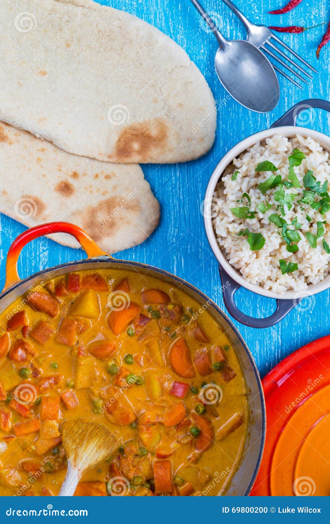 Vegetable Korma Curry with Naan Bread and Rice Stock Photo Image of
