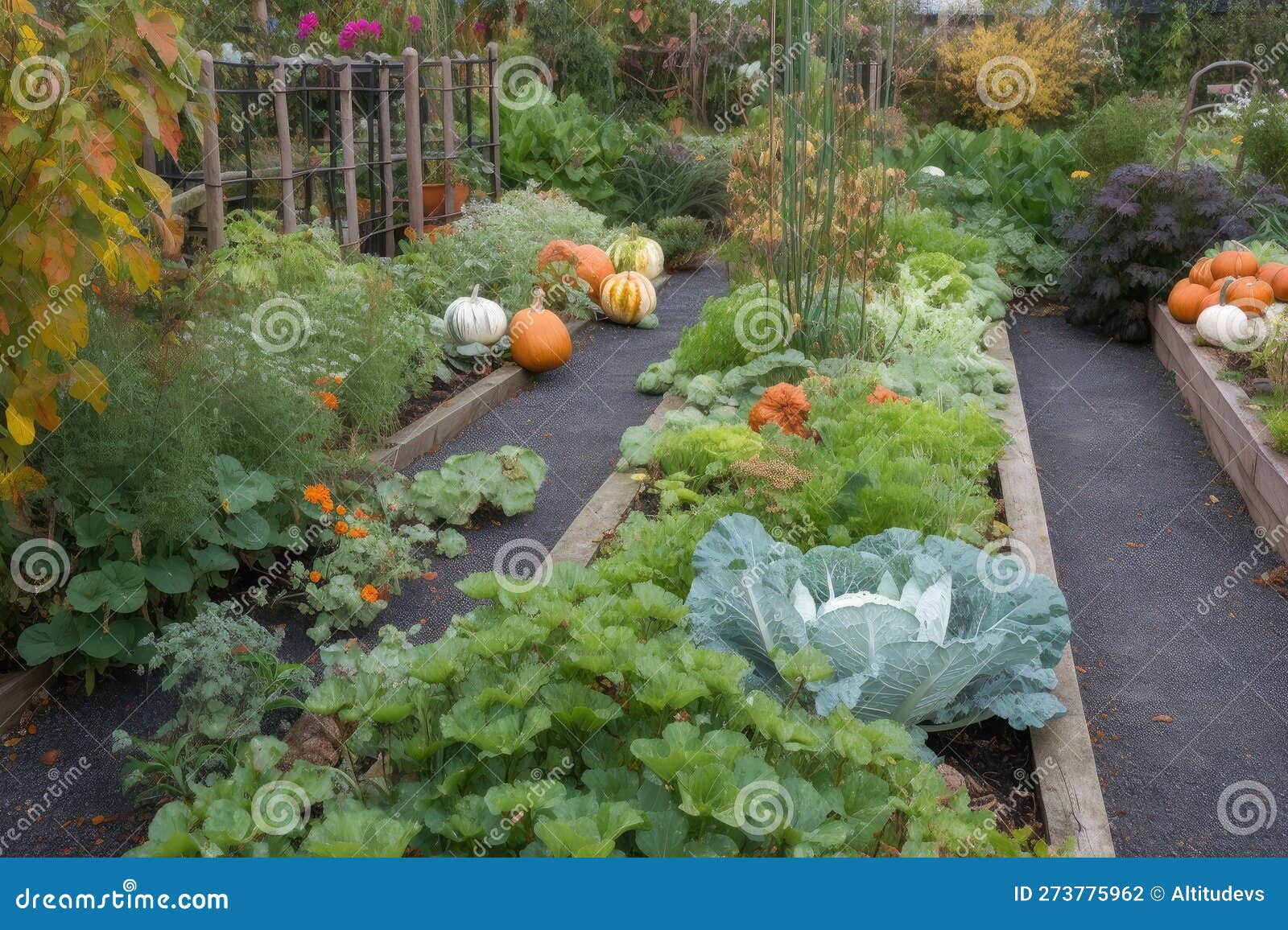 Vegetable Patch with Ornamental and Edible Plants and Herbs Stock