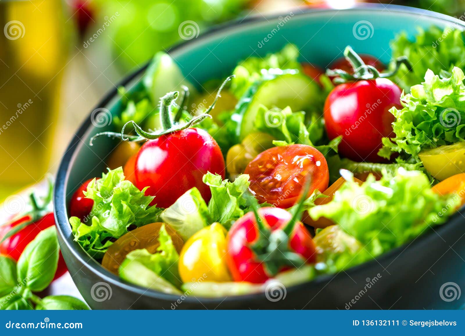Vegetable Salad Bowl On Kitchen Table. Balanced Diet Stock Image
