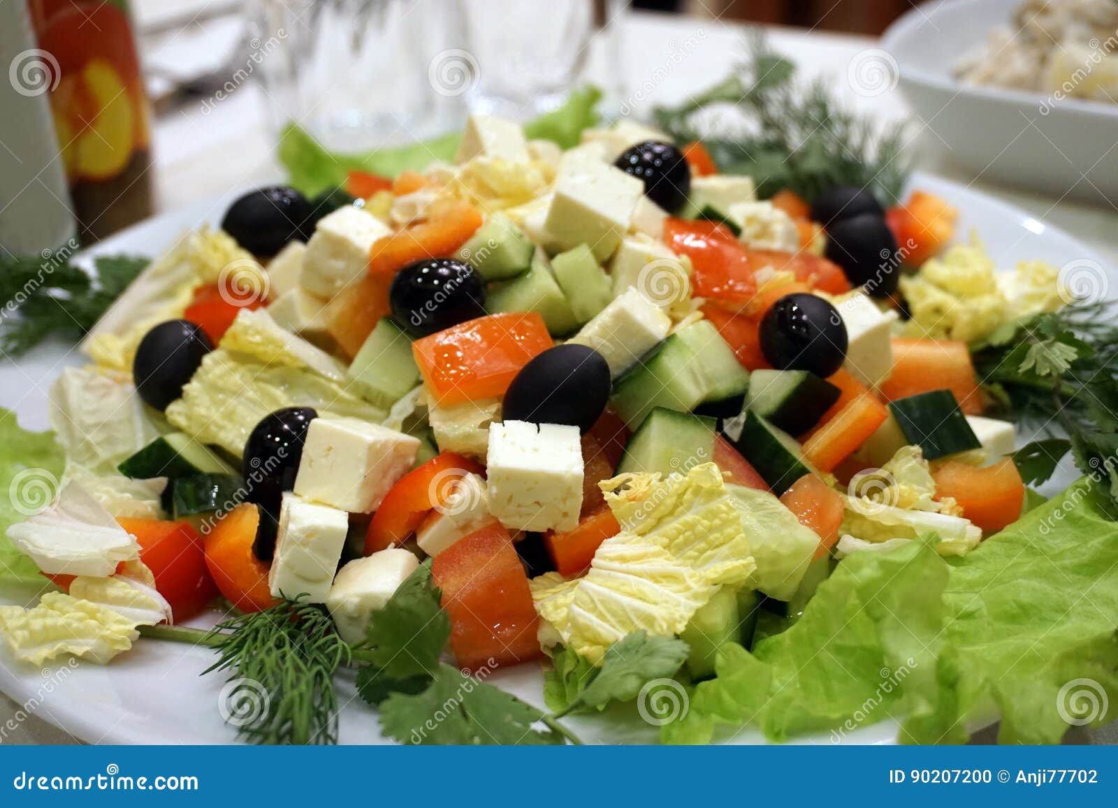 Vegetable Salad and Dishes on the Table Stock Photo Image of table