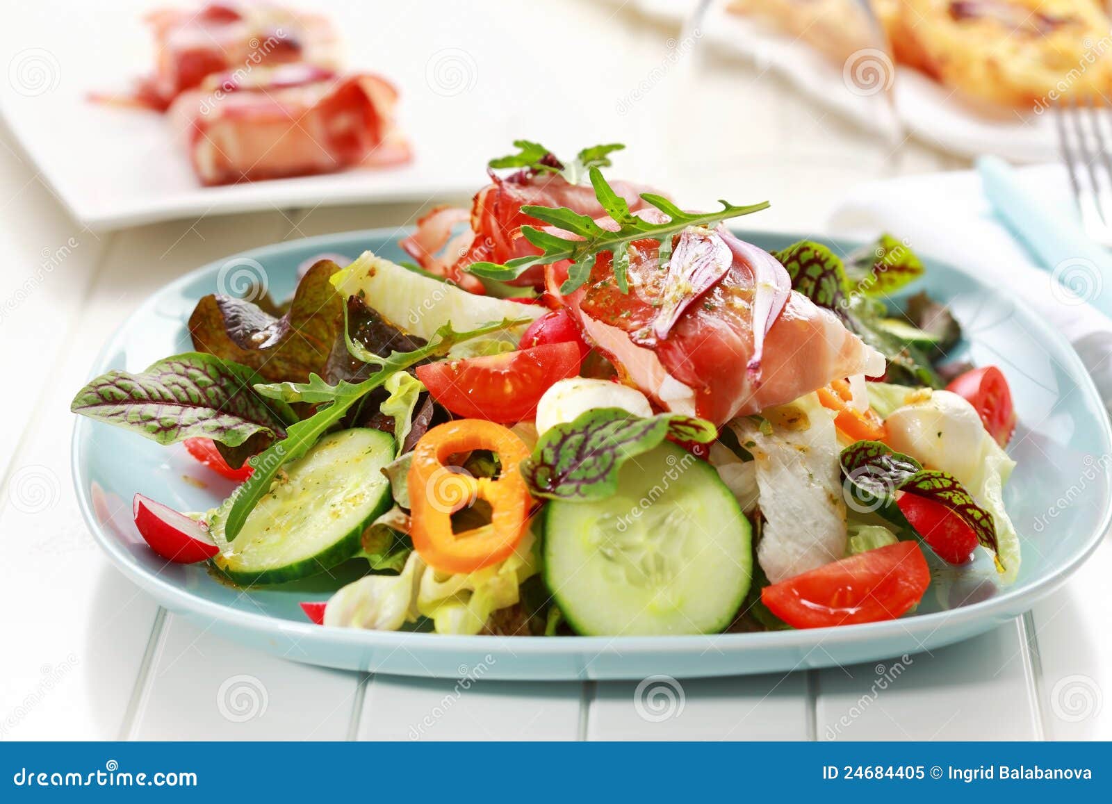 Vegetable Salad with Prosciutto Cheese Rolls Stock Image Image of