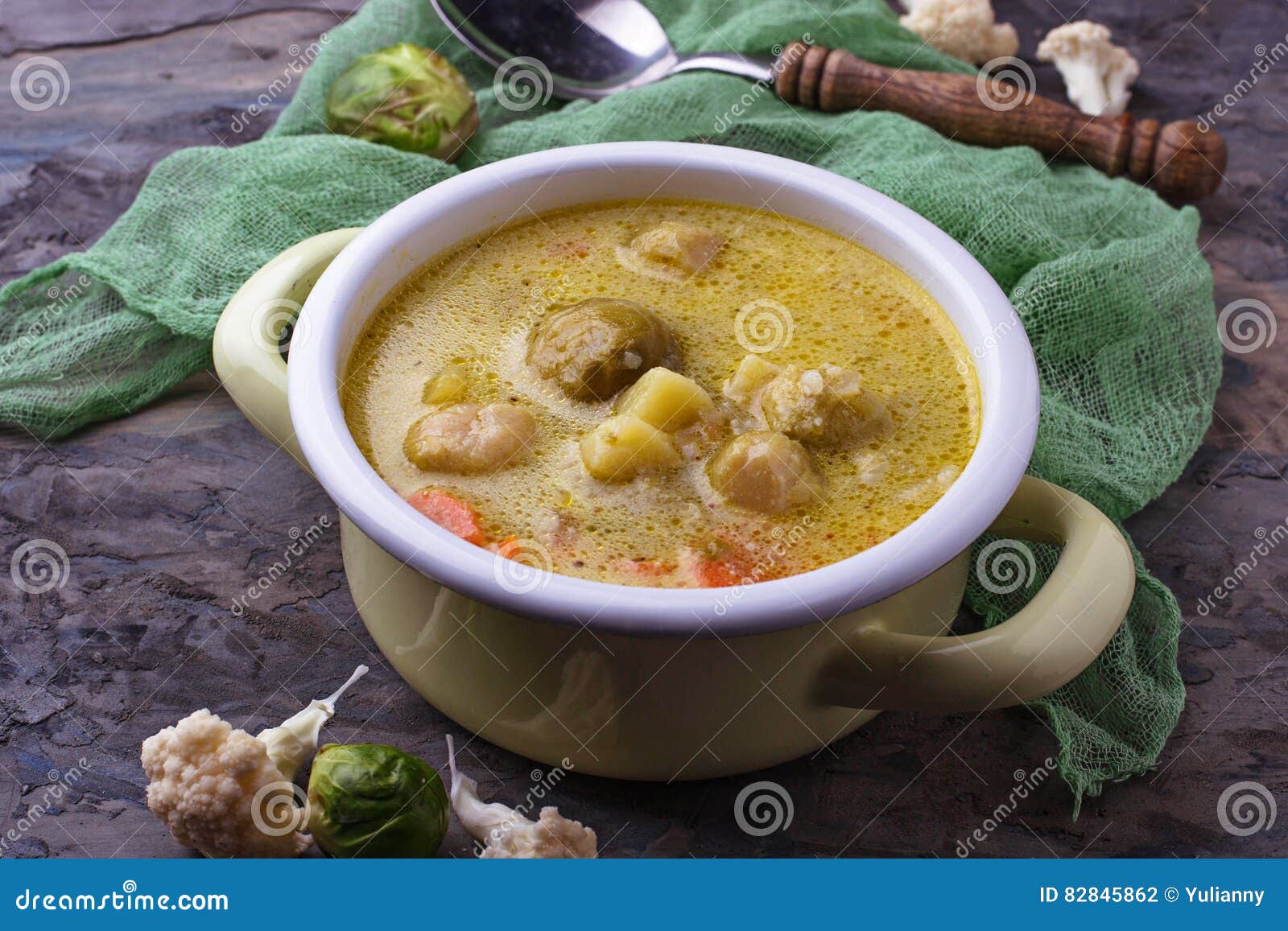 Vegetable Soup with Carrot, Cauliflower, Potato, Brussels Sprout Stock
