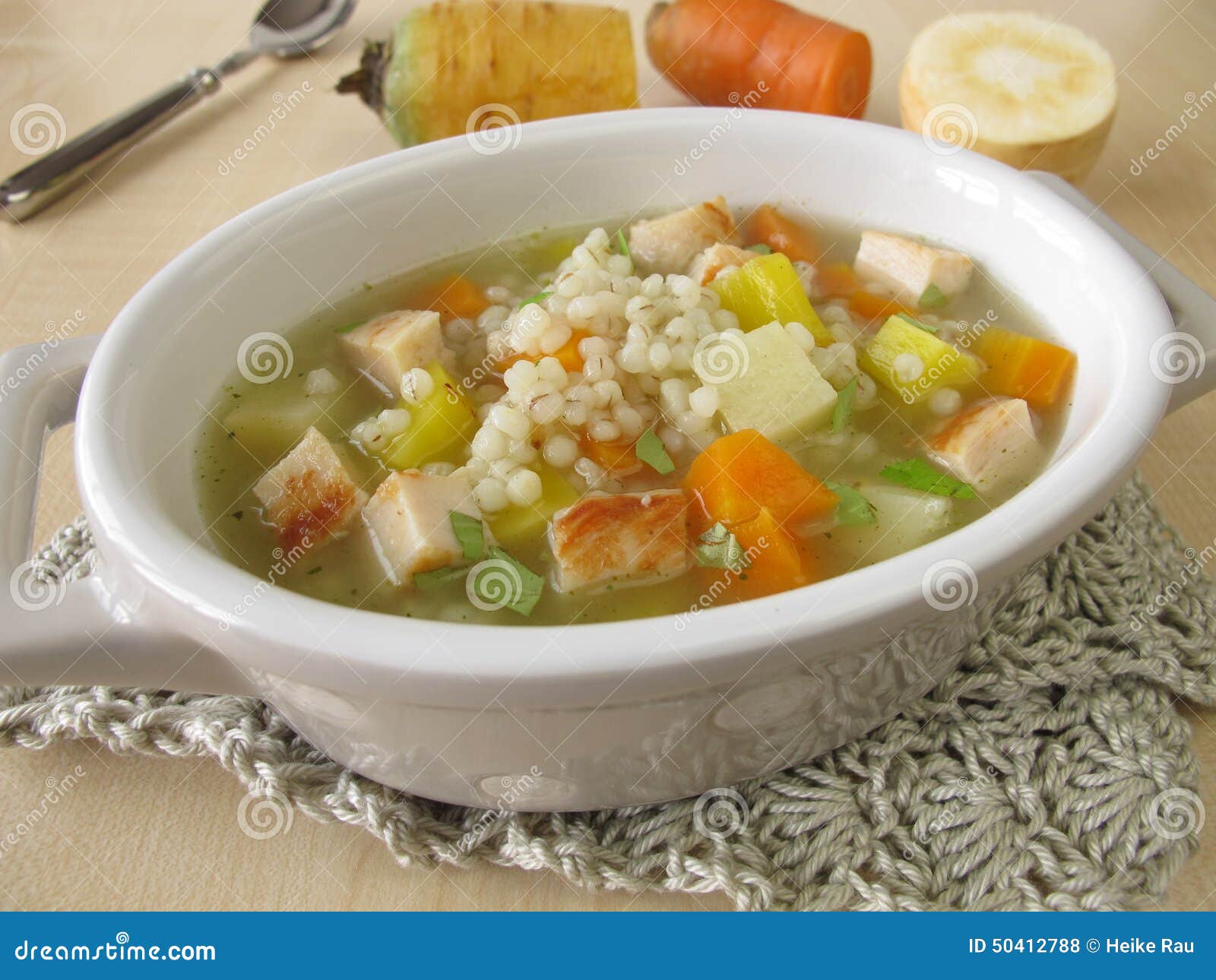 Vegetable Soup with Pearl Barley and Chicken Stock Photo Image of