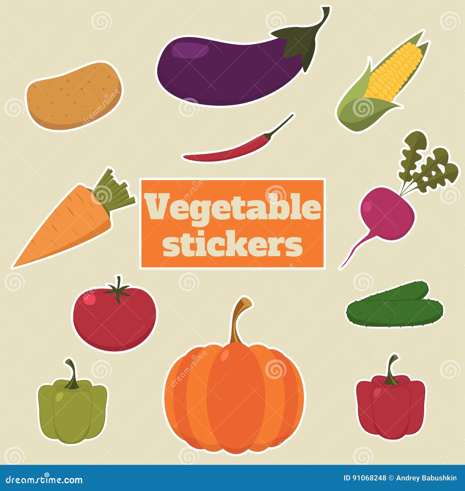 Vegetable stickers stock vector. Illustration of garlic 91068248
