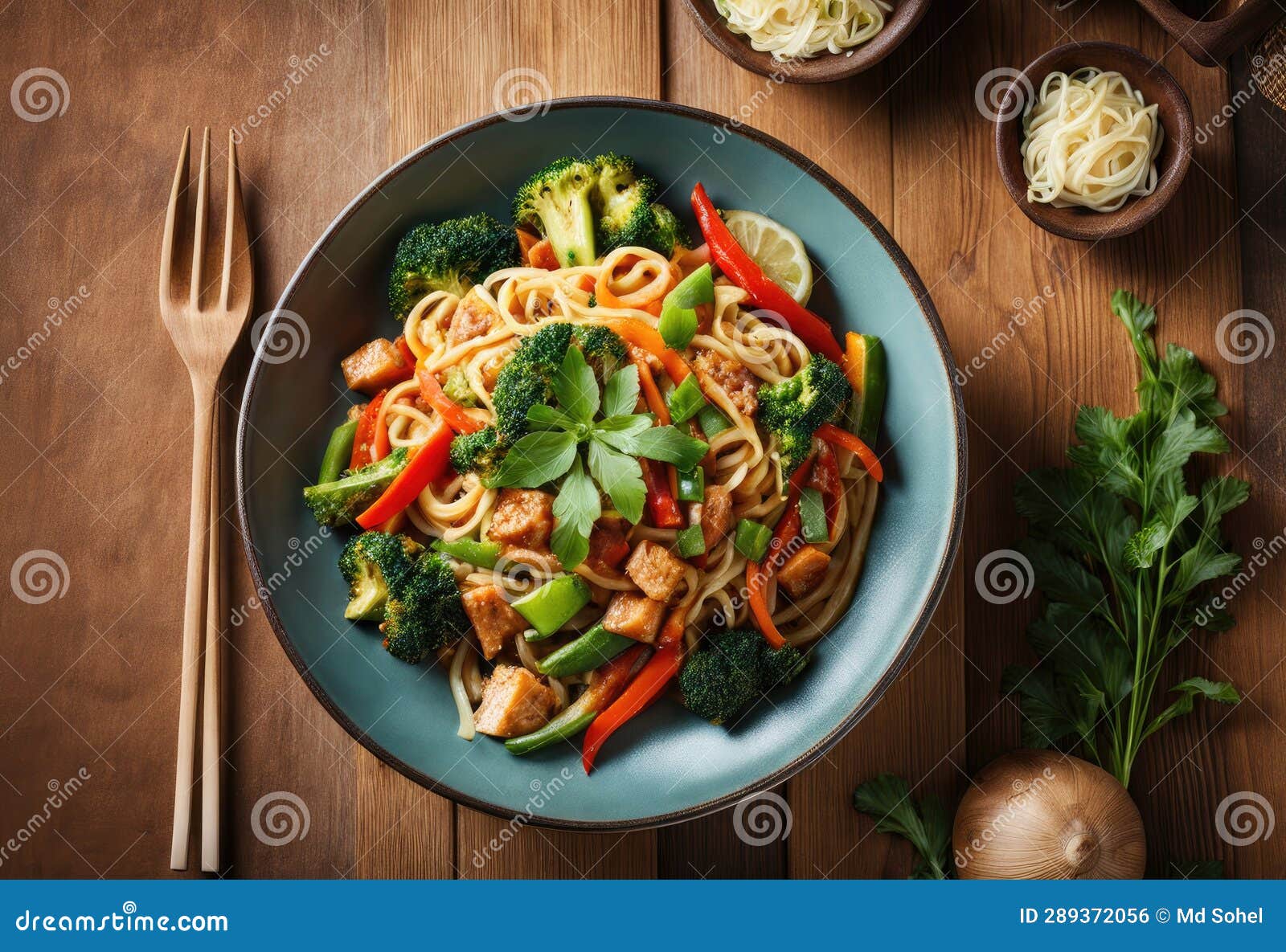 A Vegetable Stir Fry with Noodles Stock Illustration Illustration of