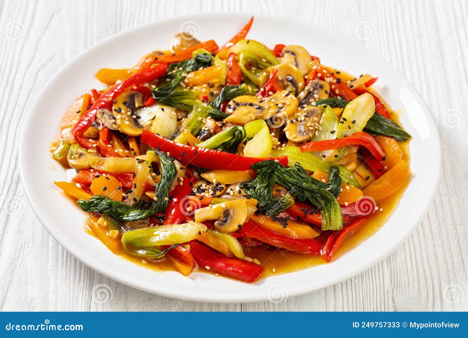 Stir Fry Vegetables on White Plate, Top View Stock Image - Image of ...