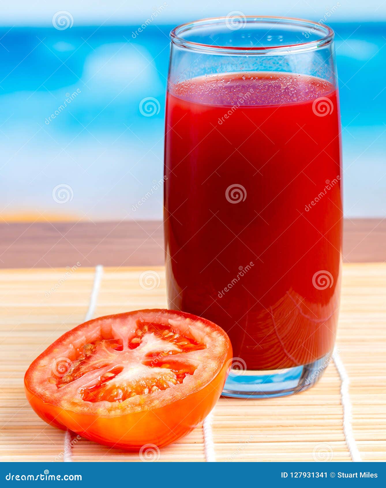 Vegetable Tomatoes Juice Indicates Waterfront Refresh and Shore Stock