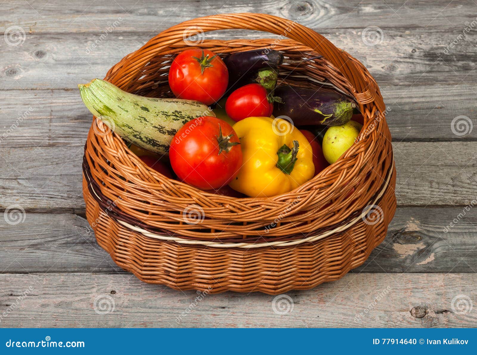 Vegetables in Basket on Old Wood Table Stock Photo Image of basket