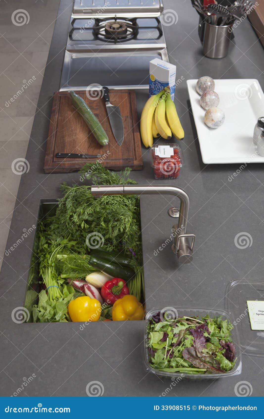 Vegetables in Commercial Kitchen Sink Stock Image Image of springs