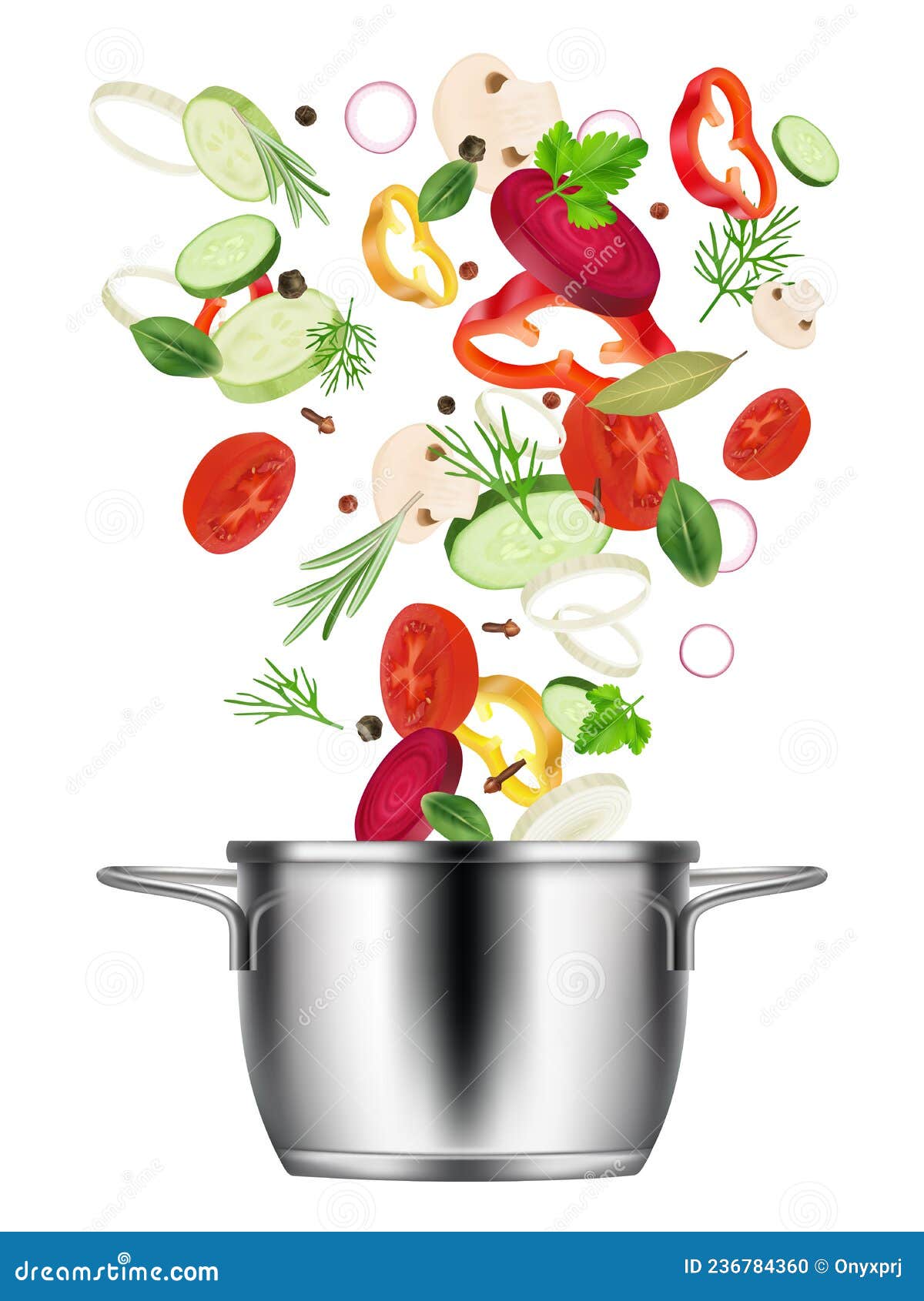 Vegetables Falling. Sliced Culinary Collection in Boiling Pan Pepper ...