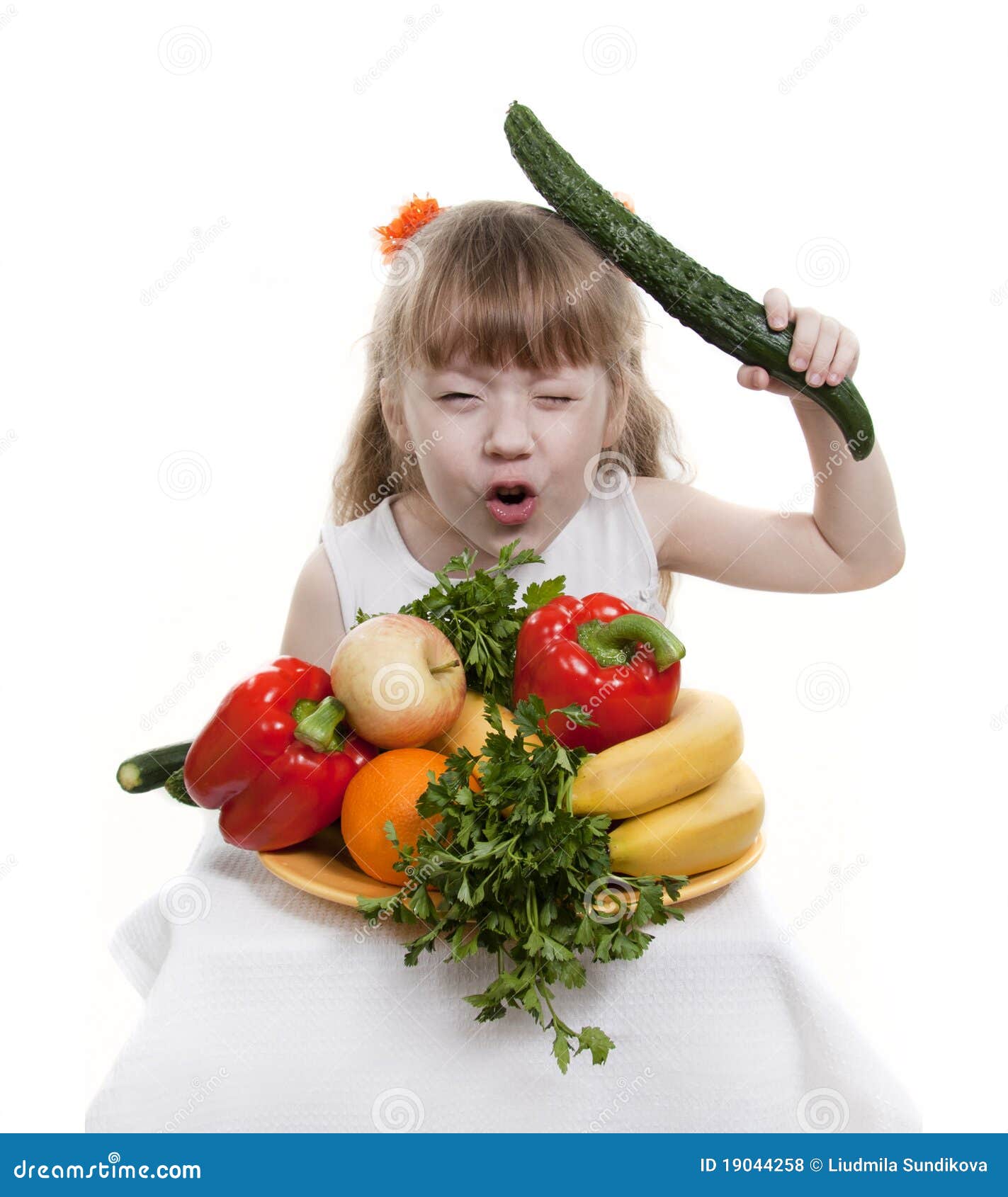 Vegetables and Fruit of Children. Stock Photo Image of holding, healthy 19044258