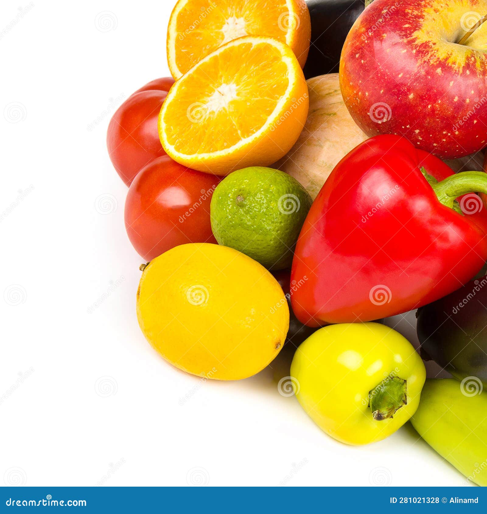 Vegetables and Fruits Isolated on White Background Stock Photo Image